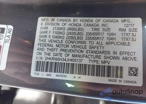 2018 Honda Cr-V Lx from USA, damaged, VIN 2HKRW5H34JH405137
